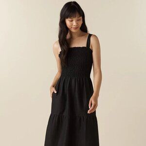 VETTA Black Smocked Midi Dress